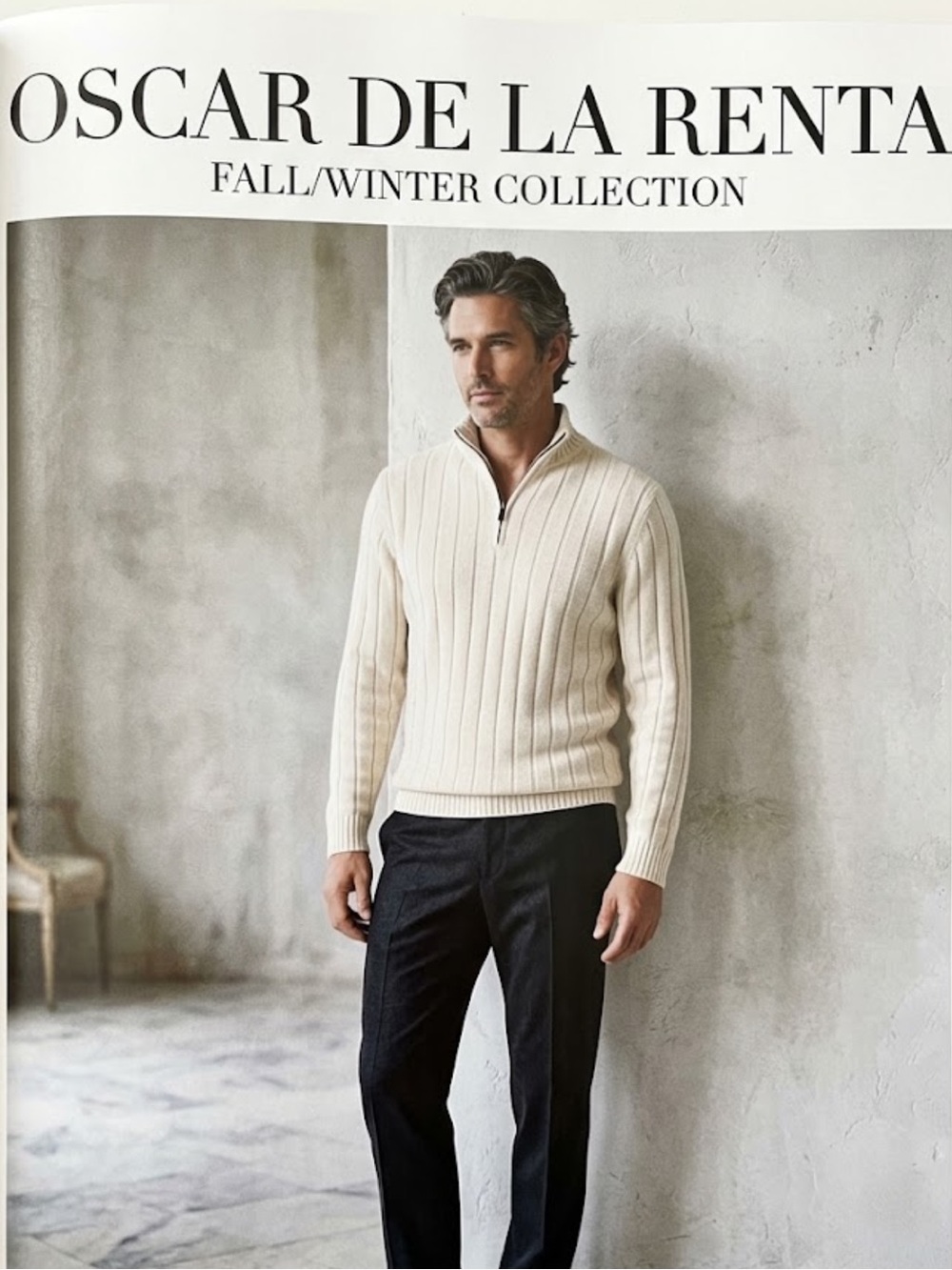 Oscar de la Renta Cream Ribbed Quarter-Zip Sweater men’s M